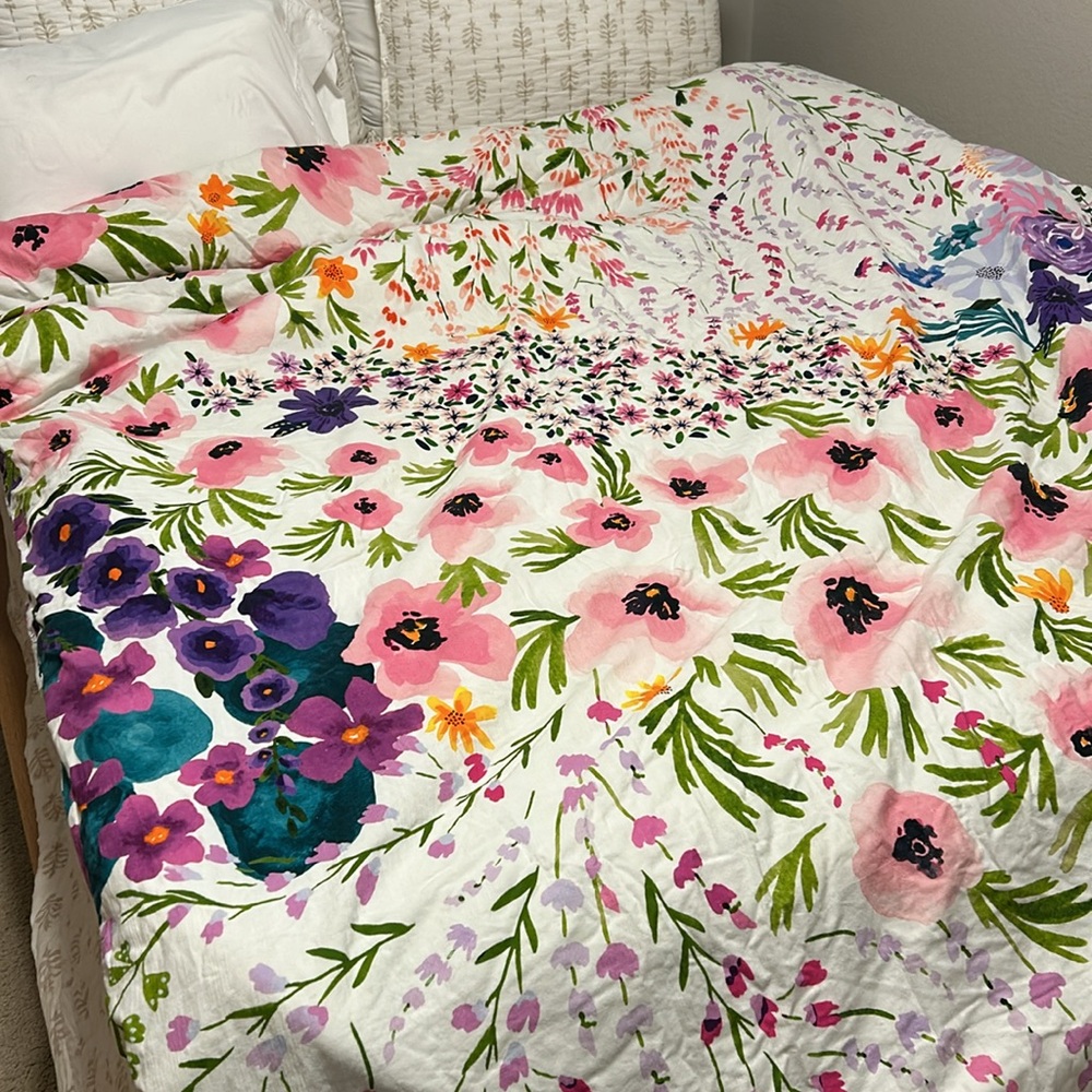 Anthropologie Reversible Floral Multicolor Bedding Duvet Cover Wildflower/Meadow